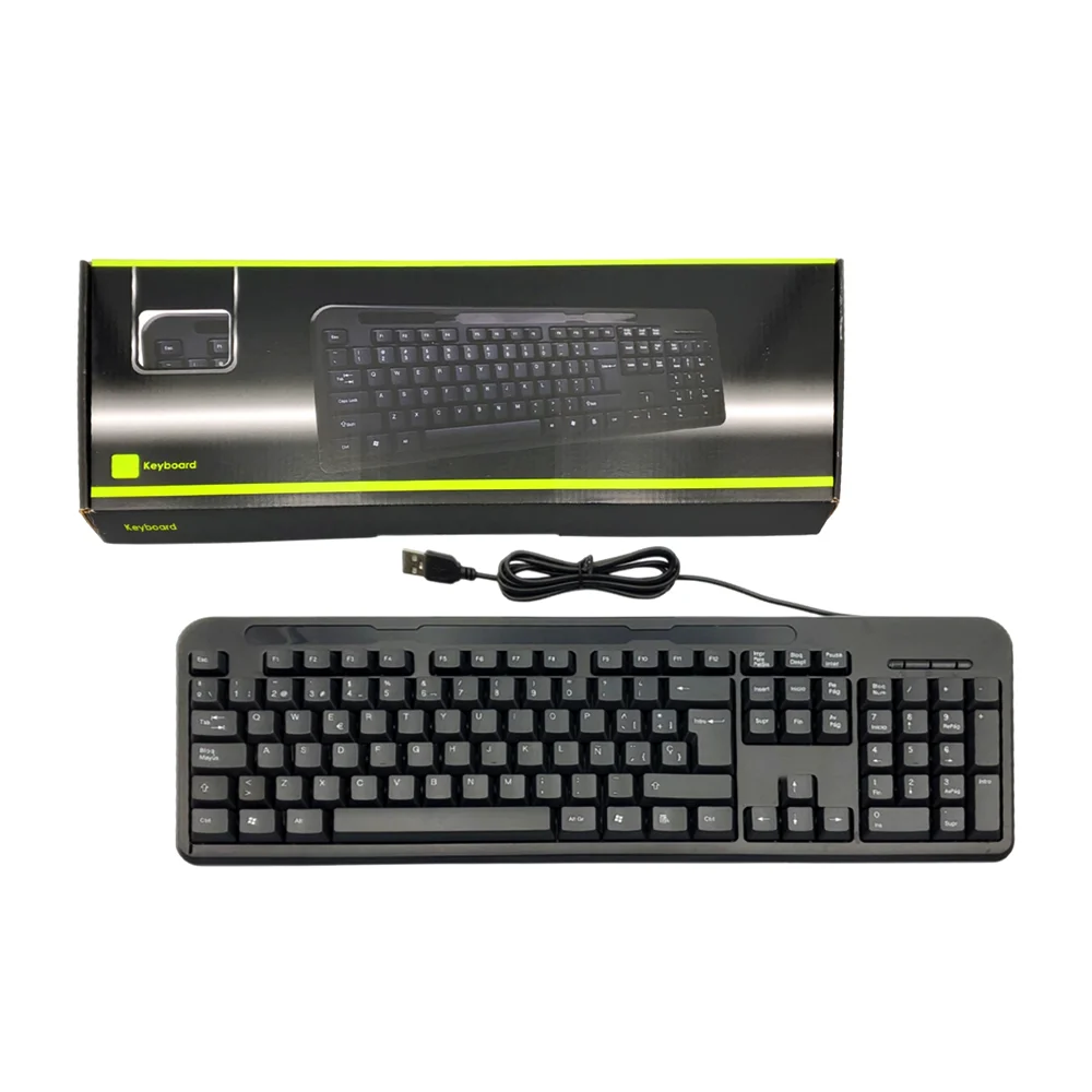 Teclado alámbrico diseño minimalista en color negro con teclas ergonómicas y silenciosas / kb34 / keyboard