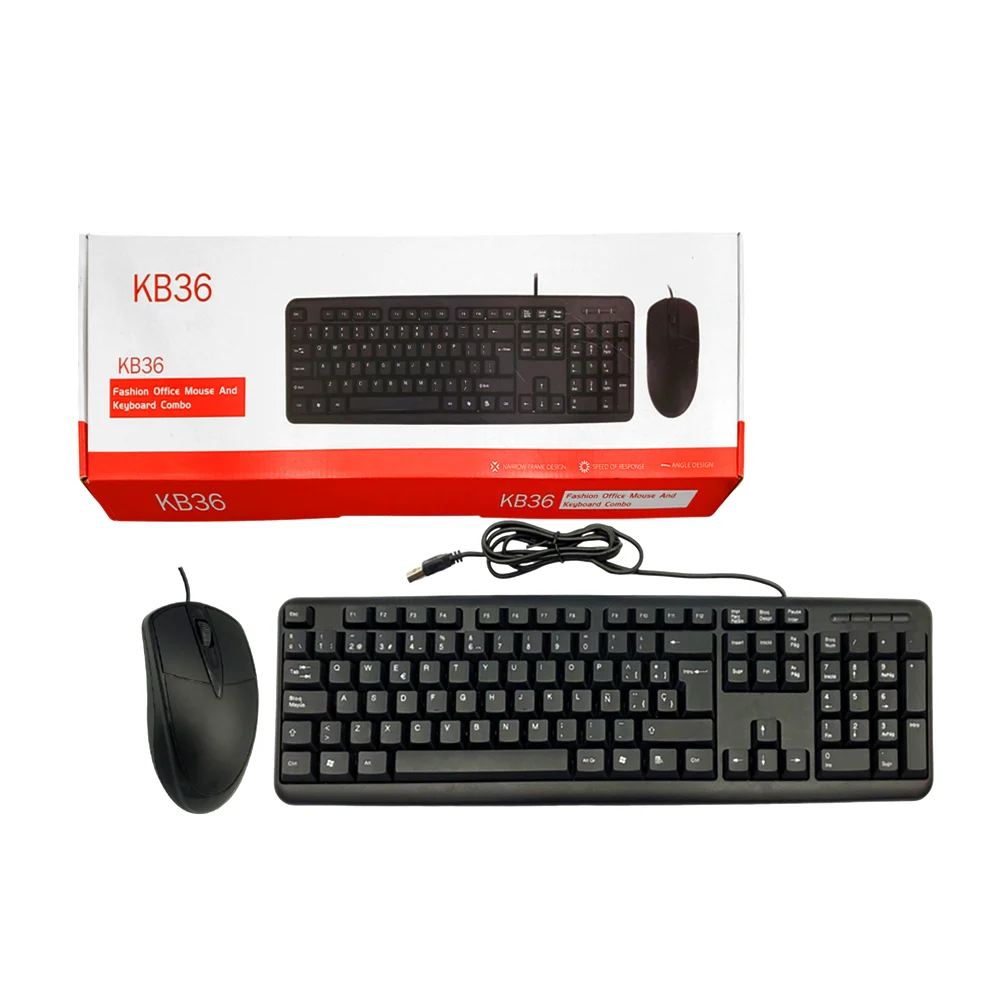 Kit de teclado y mouse alámbricos diseño moderno para oficina, teclas ergonómicas y silenciosas, en color negro / kb36 / hashion office mouse and keyboard combo