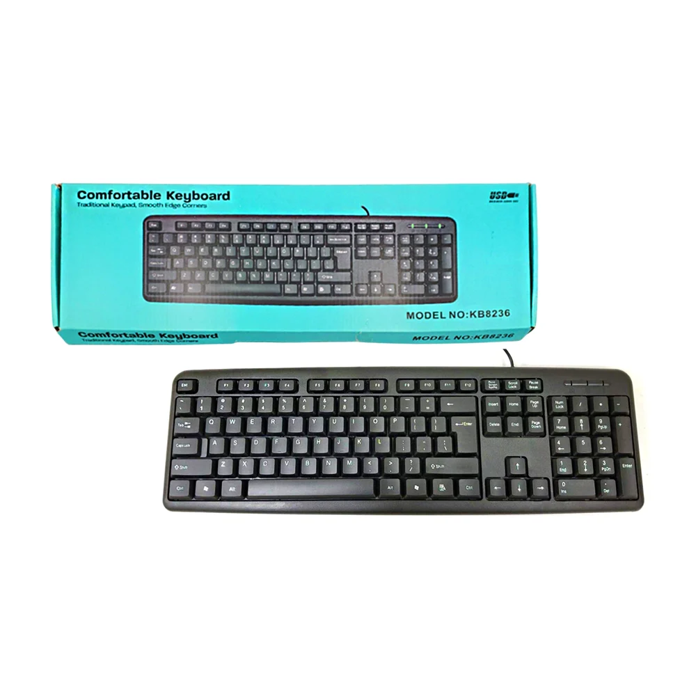 Teclado alámbrico con conexión usb, teclas ergómicas, diseño tradicional, en color negro / kb8236 / kb01 / comfortable keyboard