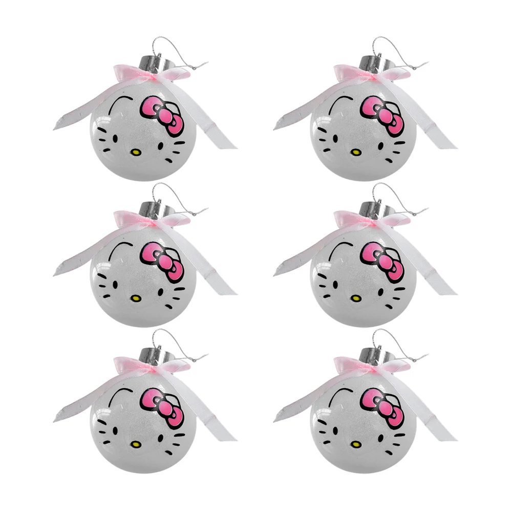 Paquete con 6 esferas navideñas con brillantina y diseño de hello kitty / 345223