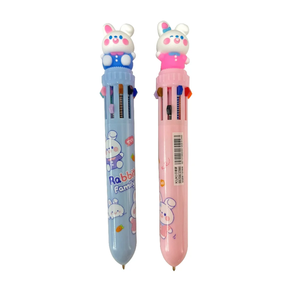 1pza Pluma retráctil de 10 colores intercambiables y estampado con figura en forma de conejo rabbit family, variedad de diseños / kk-7249
