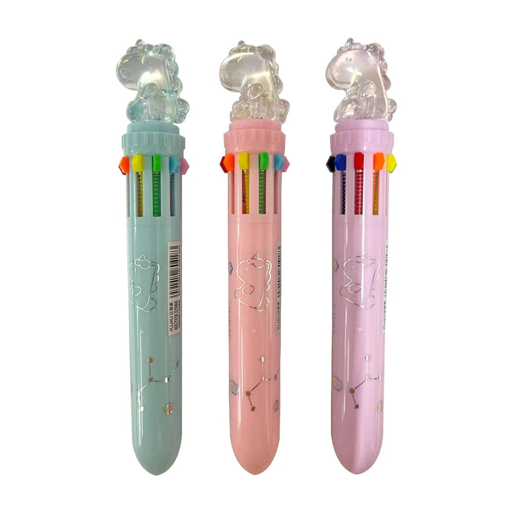 Pluma retráctil, con 10 colores distintos, con figura decorativa de unicornio / unicorn crystal, variedad de diseños / kk-7418