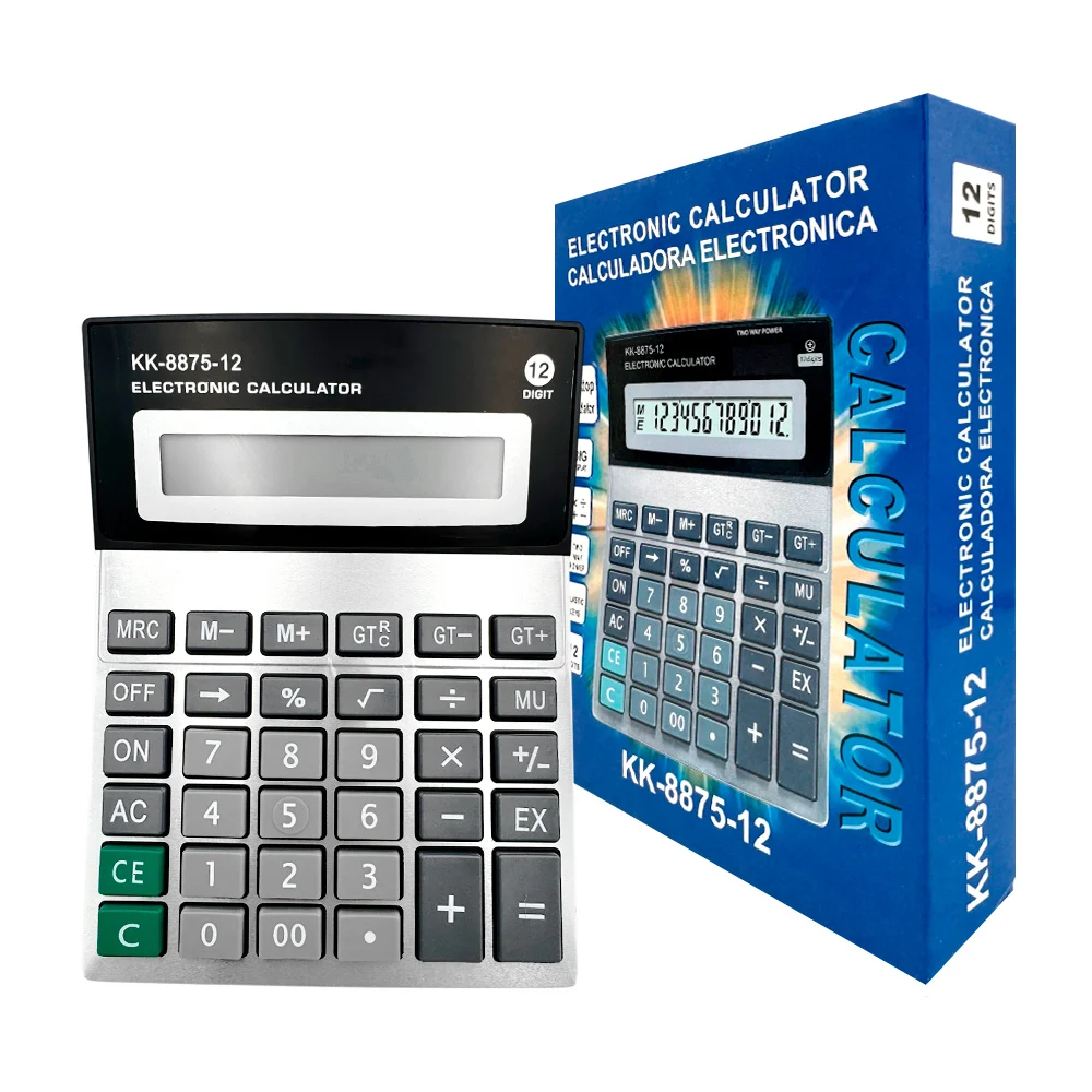 Calculadora electrónica bicolor, grande, con pantalla digital y detalles en color metálico, variedad de funciones / kk-8875-12