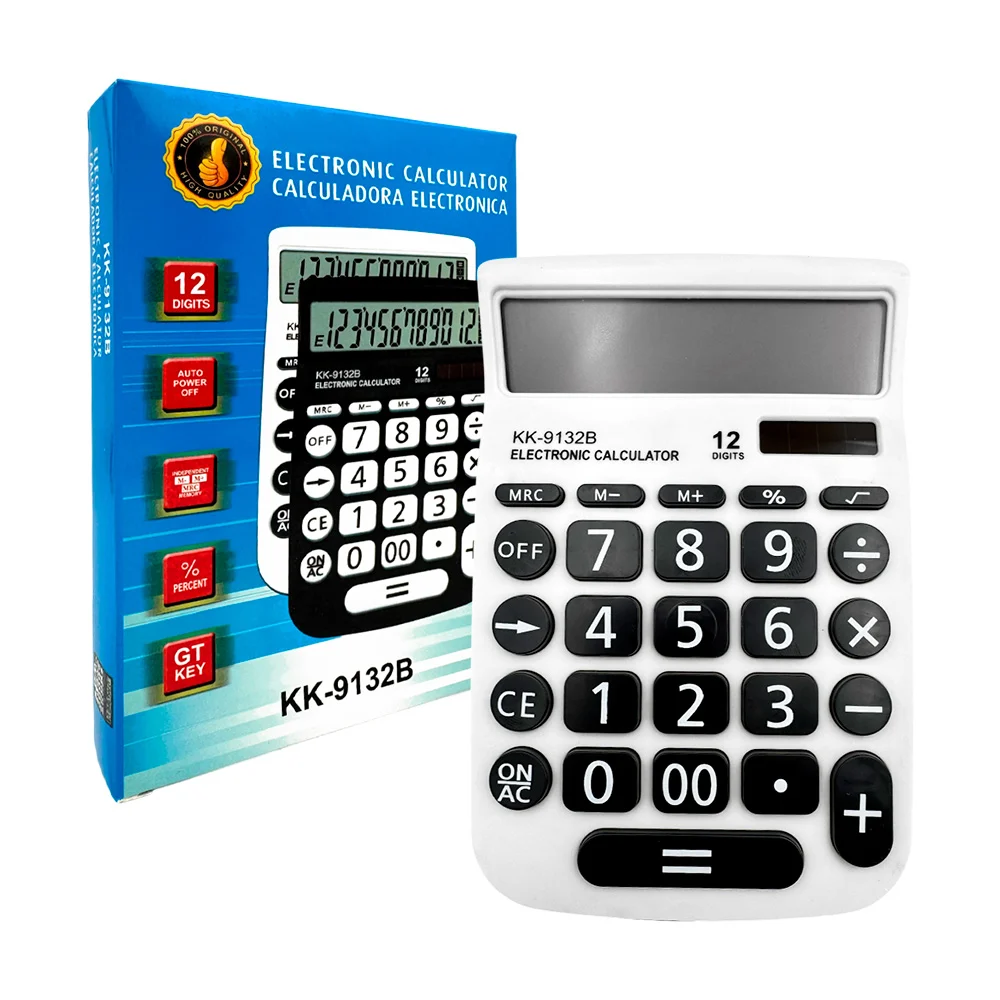 Calculadora electrónica grande de 12 dígitos, con función a pilas y pequeño panel solar, variedad de colores / b9120