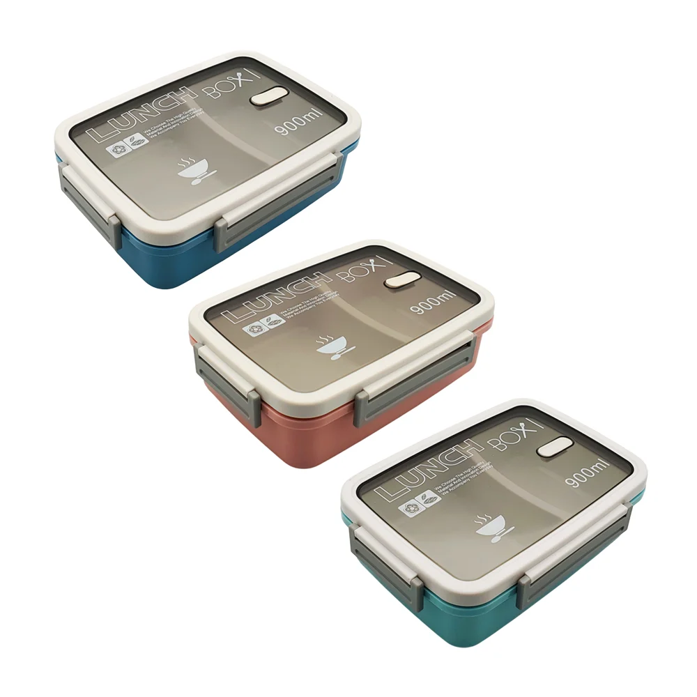 Tupper rectangular de plástico con 2 compartimientos y capacidad de 900ml, variedad de colores / lunch box / kl-357