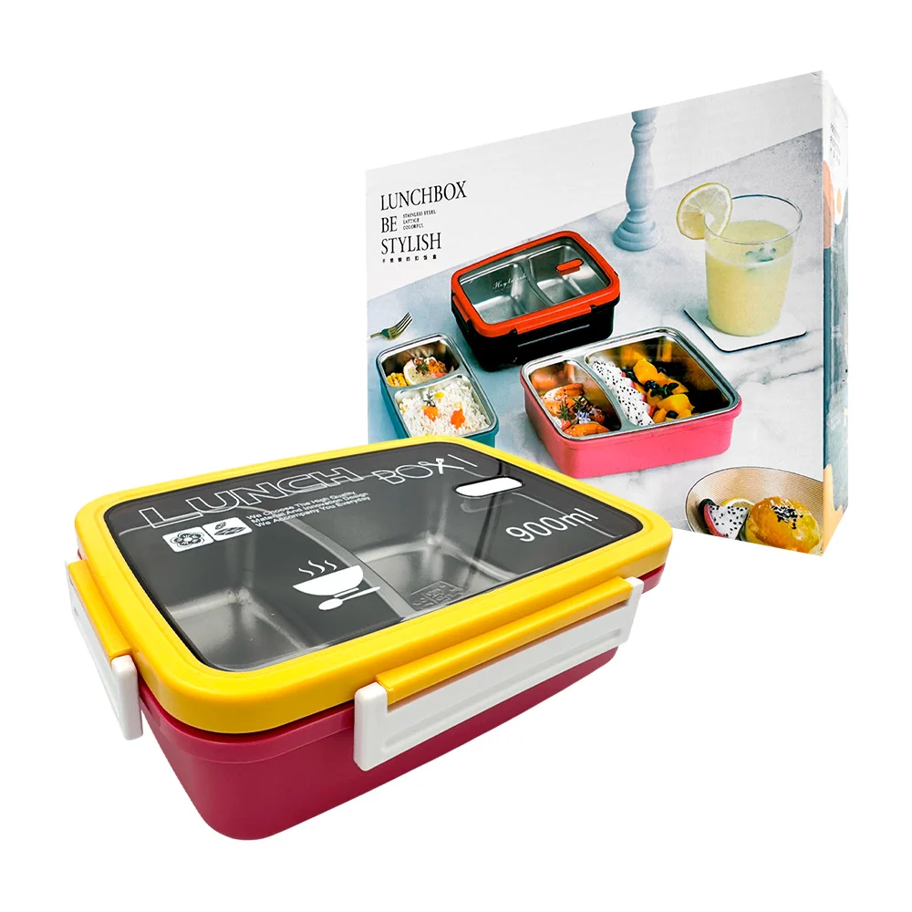 Tupper rectangular térmico lunch box con 2 compartimientos y capacidad de 900ml, variedad de colores / kl-358