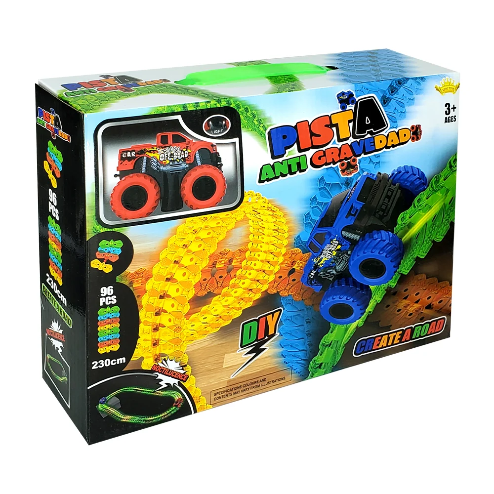 Pista magica armable de 96pcs y carro con luces, variedad de colores / kq211341