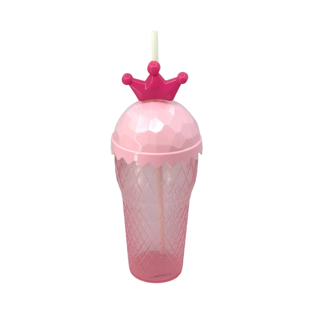 Vaso translúcido de plástico con diseño de helado y popote con corona, variedad de colores / kq740-cp