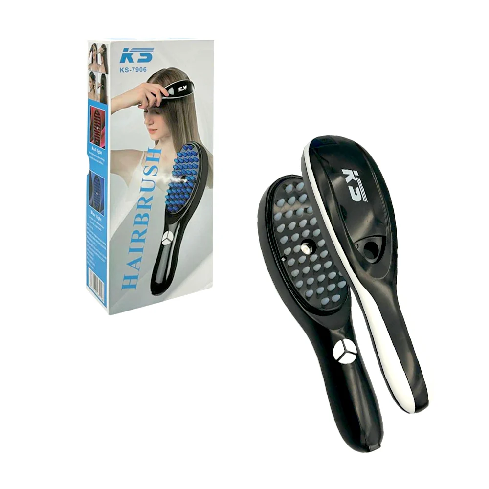 Cepillo vibratorio ks con luz roja - azul y lanzador de spray para el cuidado del cabello / hairbrush / ks-7906