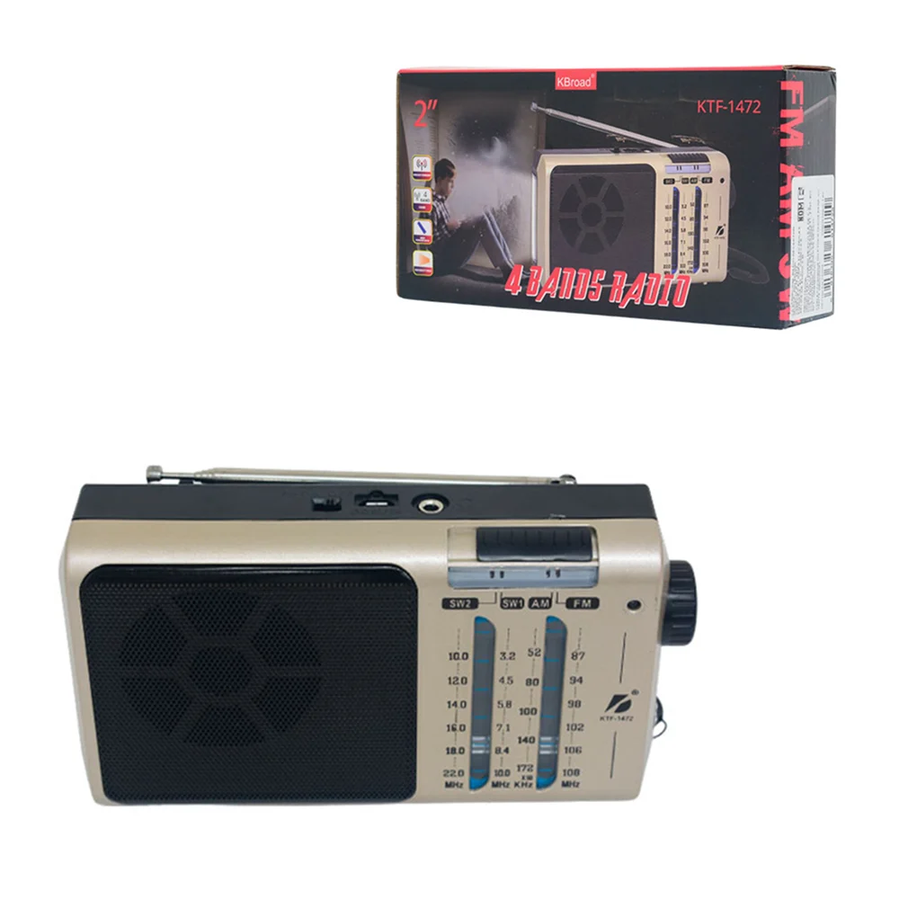 Bocina tipo radio con antena y lámpara led con batería recargable / 4 bands radio / ktf-1472