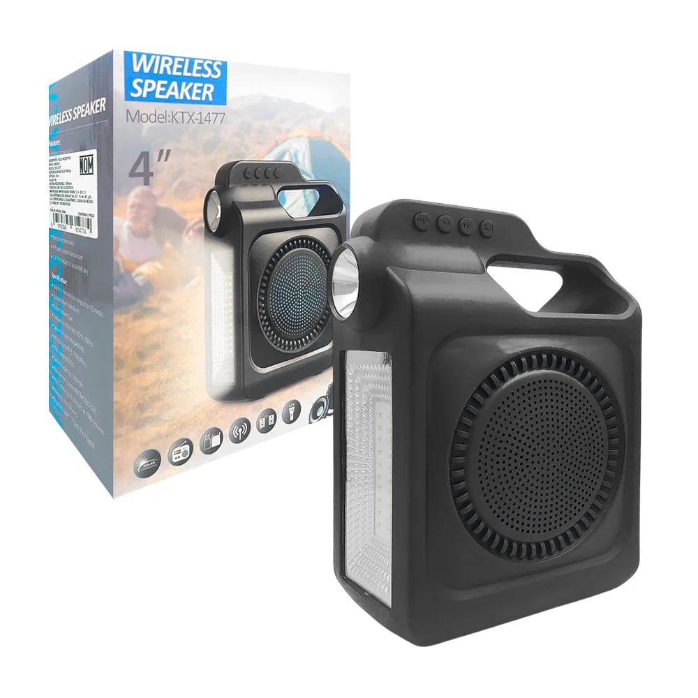 Bocina portátil inalámbrica con doble linterna, conexión bluetooth, usb, tf, radio + panel solar para recargar / bocina de camping / wireless speaker / ktx-1477