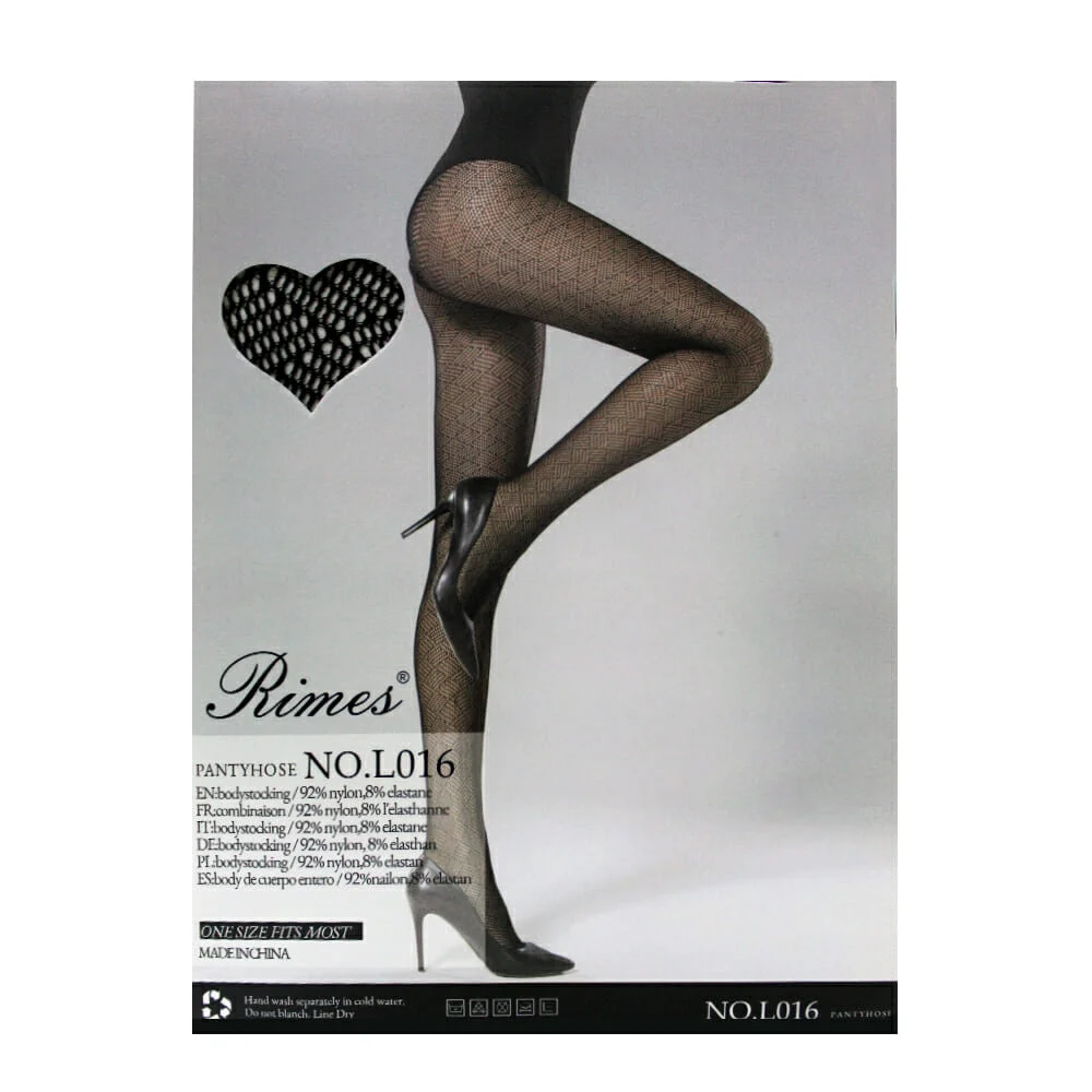 Pantimedias negras rimes tipo red con diseño de cuadros con franjas diagonales / 3004