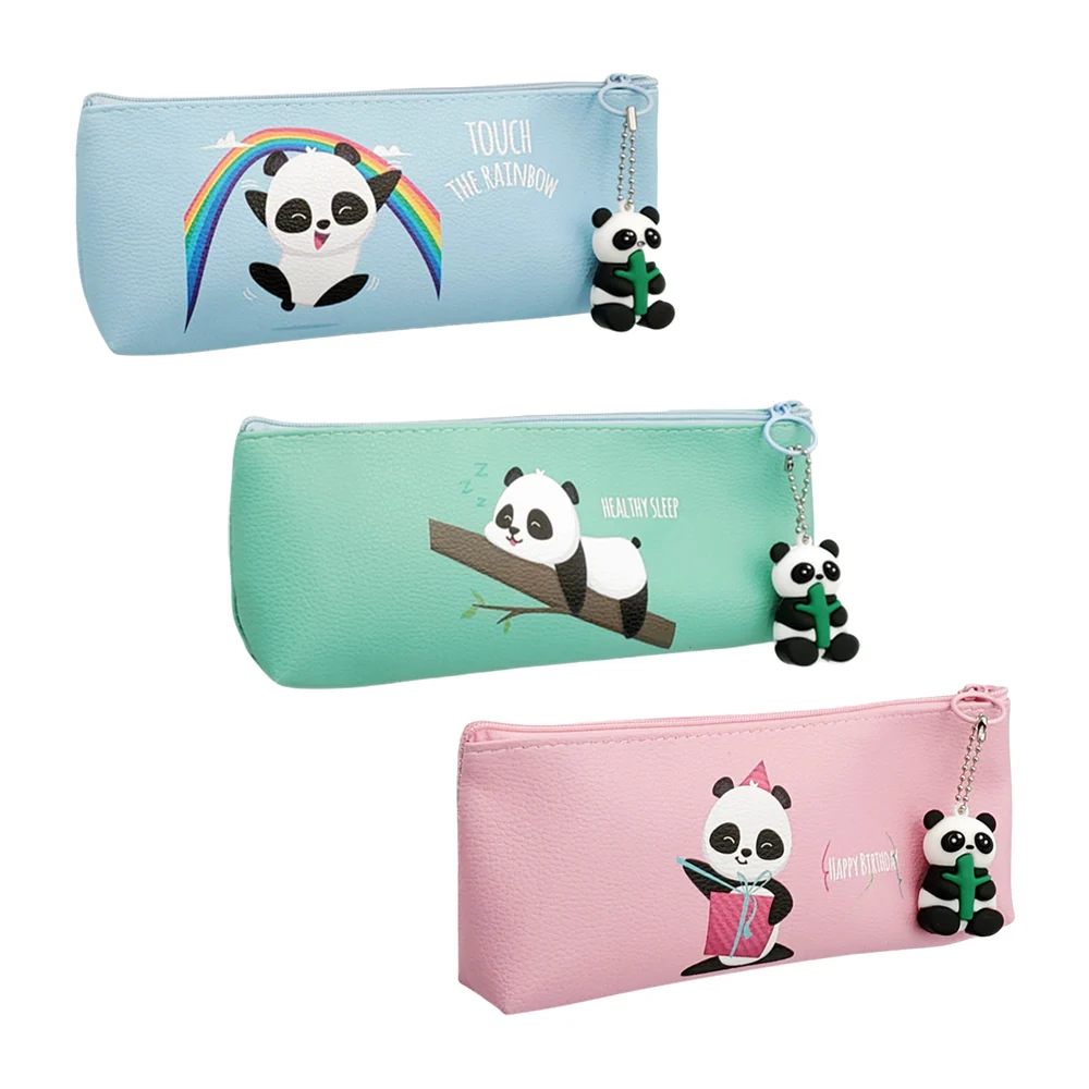 Colorera - lapicera rectangular con estampado de panda y cierre con mini llavero colgante de figura 3d, variedad de estampados y colores / l142-52aw-1 / lapicera panda / lapicera llavero