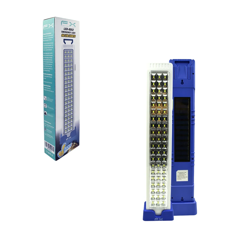 Lámpara de emergencia fx con 60 leds de alta potencia, 2 intensidades de luz y panel solar / led-8052
