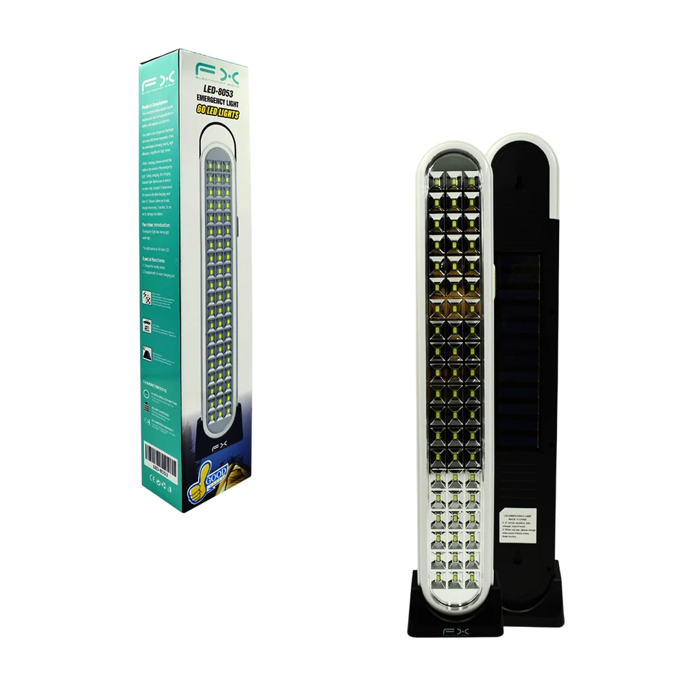 Lámpara de emergencia fx con 90 leds de alta potencia, 2 intensidades de luz y panel solar