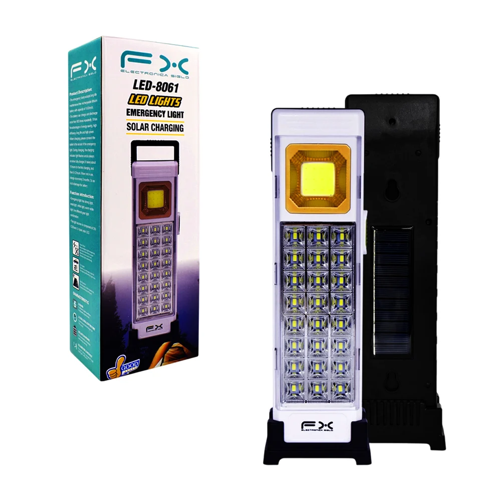 Lámpara de emergencia fx con 4 intensidades de luz y panel solar / led-8061