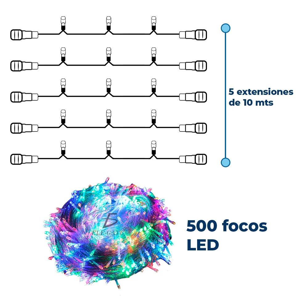 Serie de cable verde con luces navideñas de 50m en tono multicolor + control remoto / led.63.50m