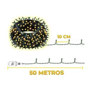 Serie de 50 metros con luz led cálida, control y panel solar para jar…