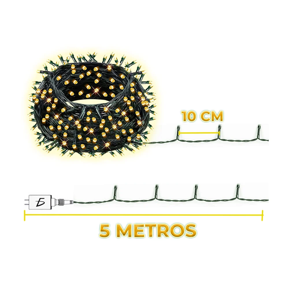 Serie de 5 metros con luz led cálida, control y panel solar para jardín / led.80.5m