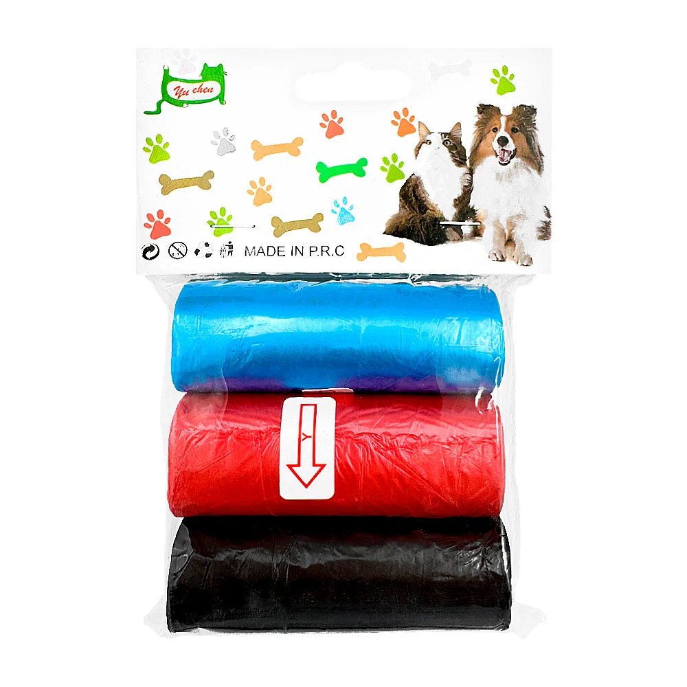 Blister con 3 bolsas de plástico para desechos de mascotas, variedad de colores / cw9884