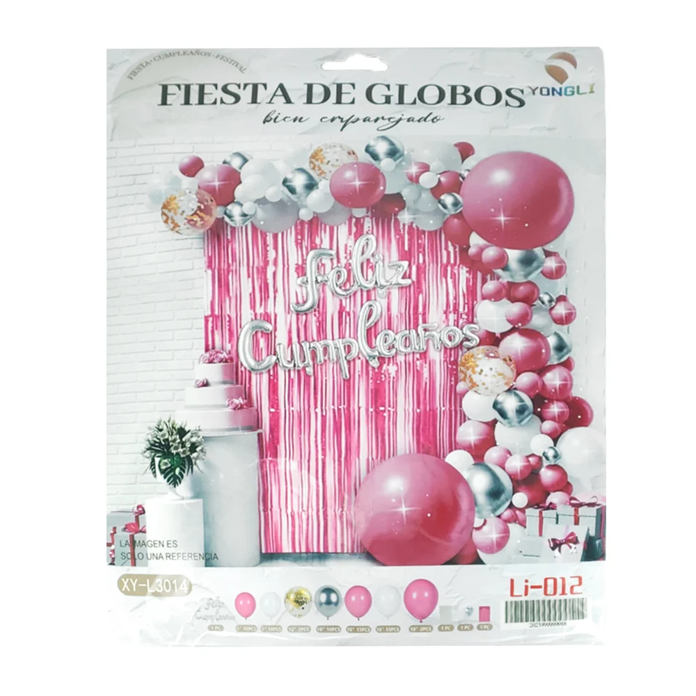 Kit decorativo de feliz cumpleaños con 65 globos de diversos tamaños, cortina, globo con frase de feliz cumpleaños, planilla de pegatinas para globo y tira de cadena transparente / yongli / xy-l3014