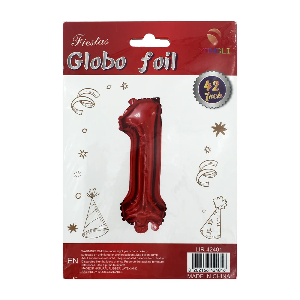 1pza Globo metálico yongli de 42 pulgadas en forma de número, variedad de colores y formas / lir-42401