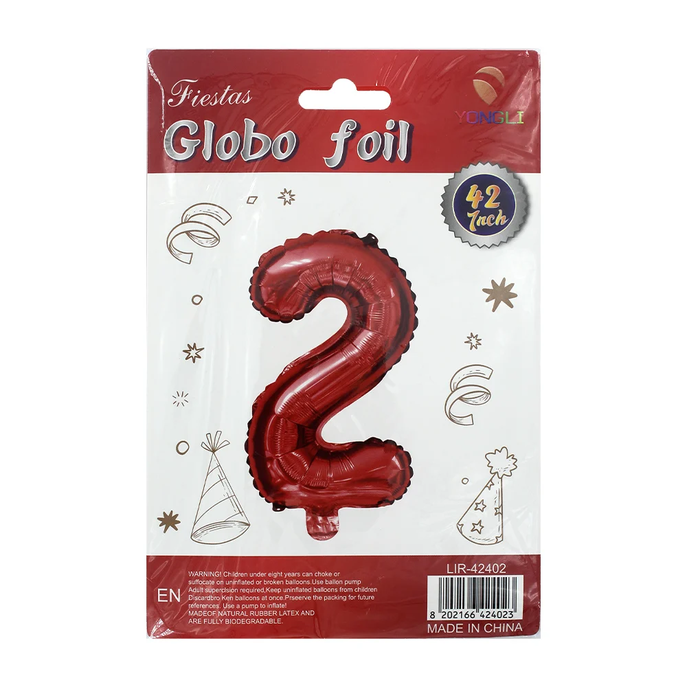 1pza Globo metálico yongli de 42 pulgadas en forma de número, variedad de colores y formas / lir-42402