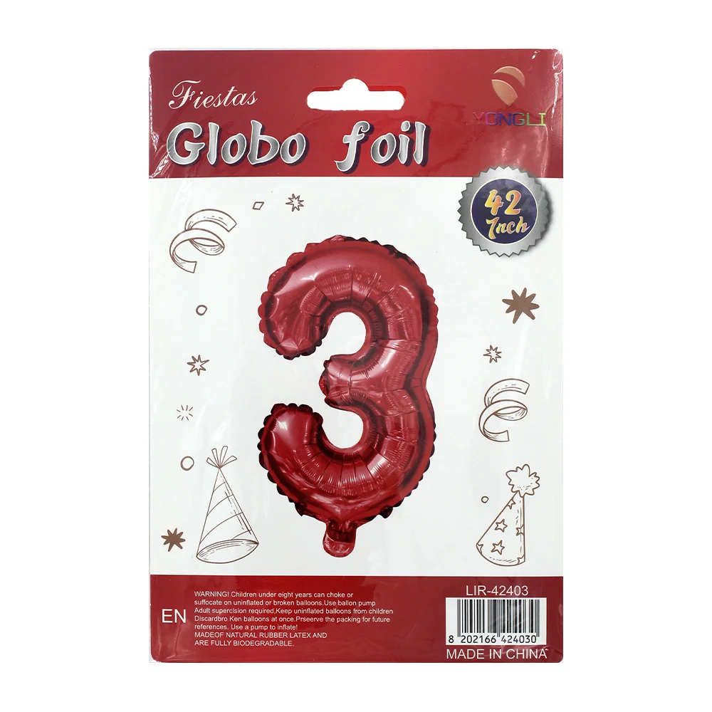 1pza Globo metálico yongli de 42 pulgadas en forma de número, variedad de colores y formas / lir-42403