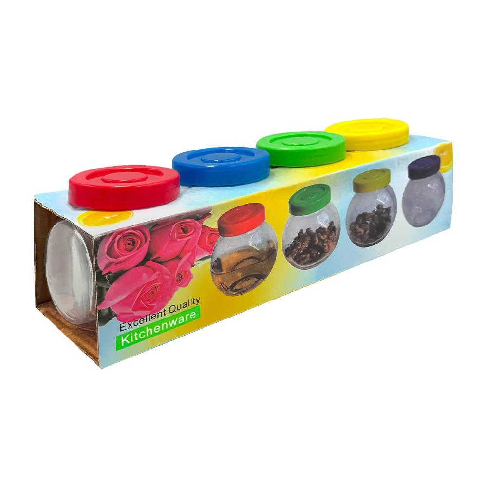 Juego de 4 especieros transparentes de cristal con tapa, variedad de colores / kitchenware / lk044
