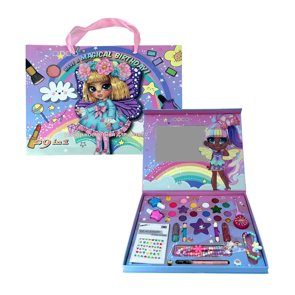 Kit 29 en 1 de maquillaje infantil para niña con sombras, esmaltes, labiales y pulseras, variedad de accesorios / have a magical birthday