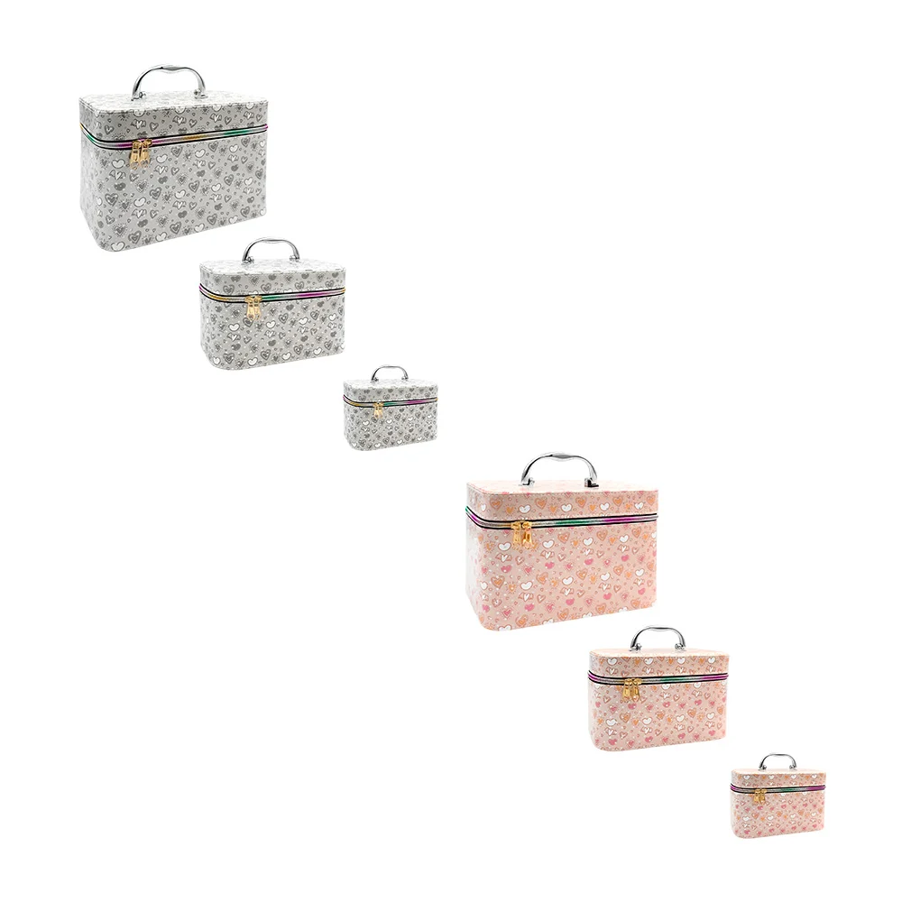 Juego de 3 cosmetiqueras rectangulares con estampado de corazones, variedad de colores / ls-473