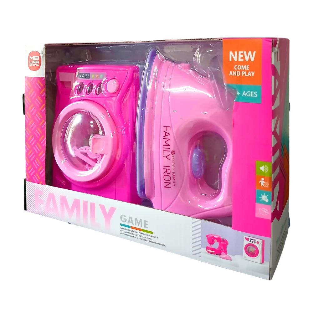 Set de lavadora y plancha de juguete con accesorios + luz y sonido  / mei lian sheng / family / ls8231a