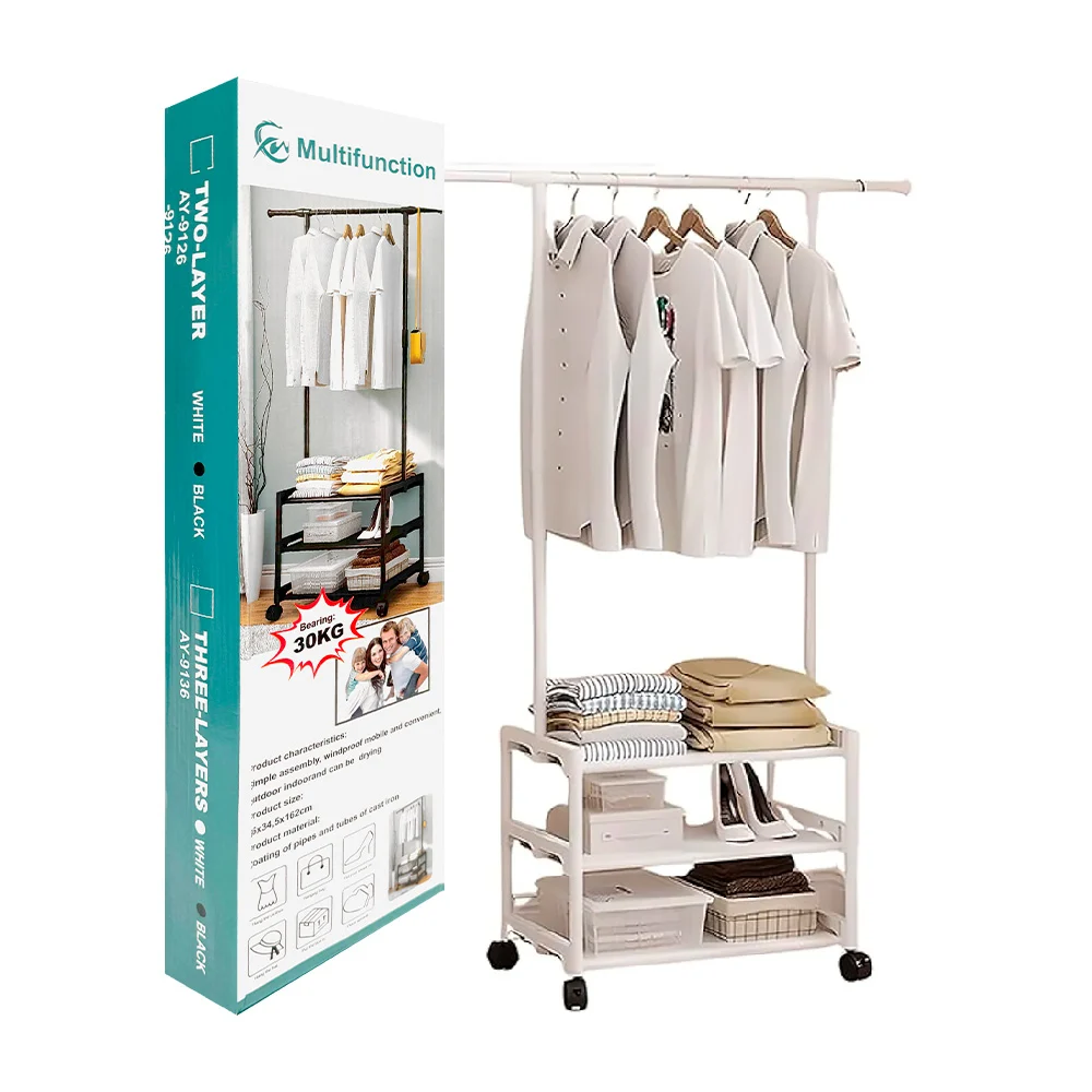 Organizador multifuncional móvil con 2 espacios y 1 tubo para colgar ropa, variedad de colores, 56x34.5x162 / lu1193 / multifunction