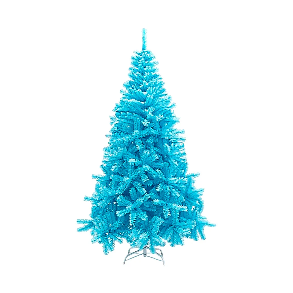 Árbol pino de navidad tipo canadiese color aguamarina azul aqua con base metálica, 1.8m / lu3137