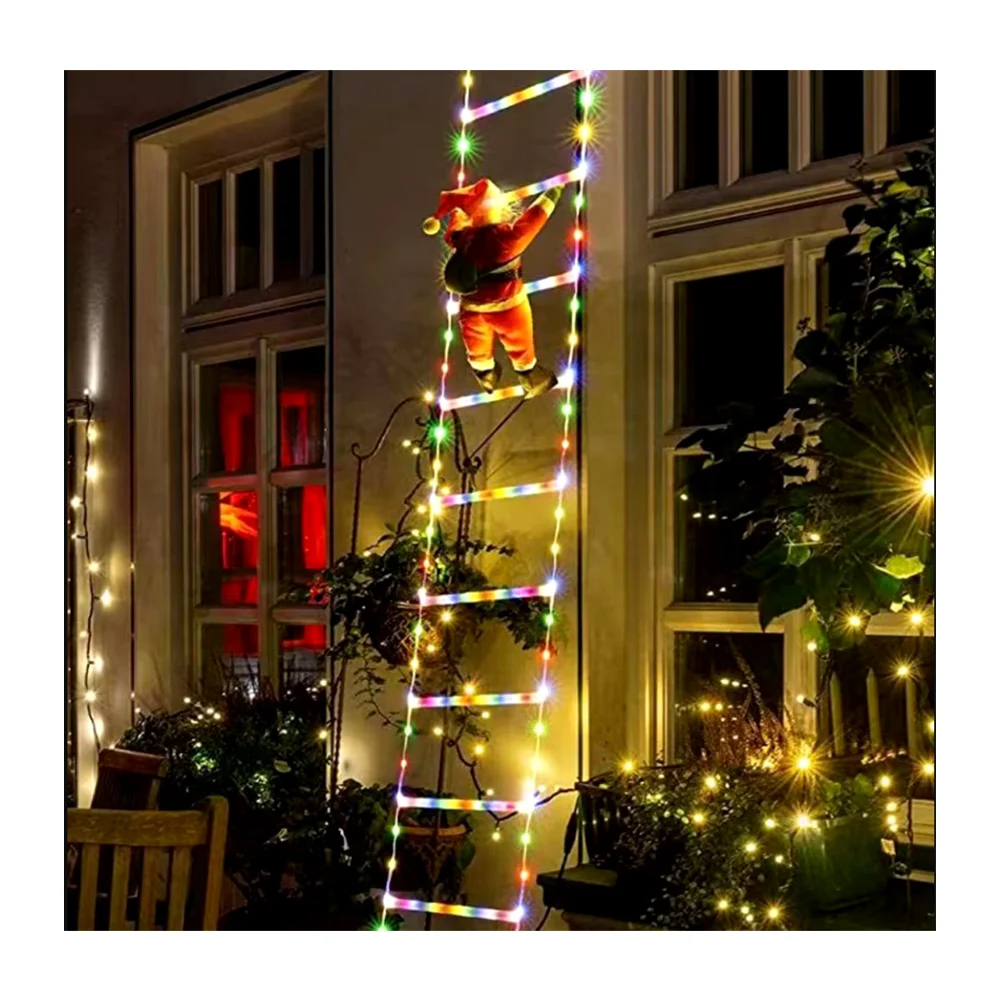 Adorno colgante decorativo led rgb en forma de santa claus subiendo las escaleras, 1.70m + control remoto / lu3209