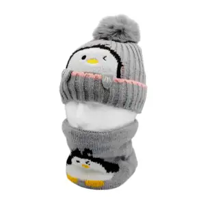 Juego de gorro y bufanda tipo collarín infantil afelpado con diseño d…