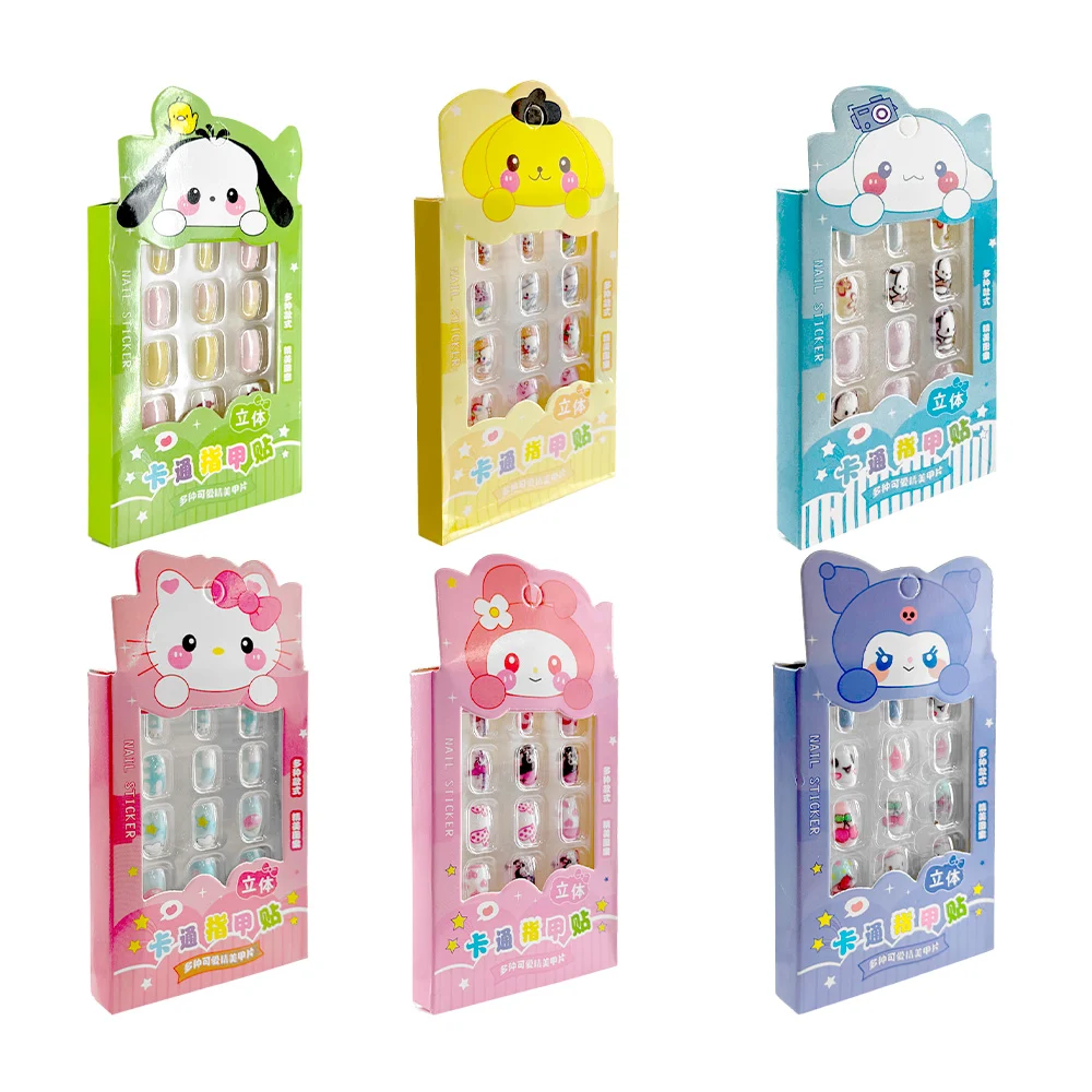Blíster con 12 uñas postizas infantiles, diseños de personajes de sanrio, variedad de modelos / lu4139 / nail sticker