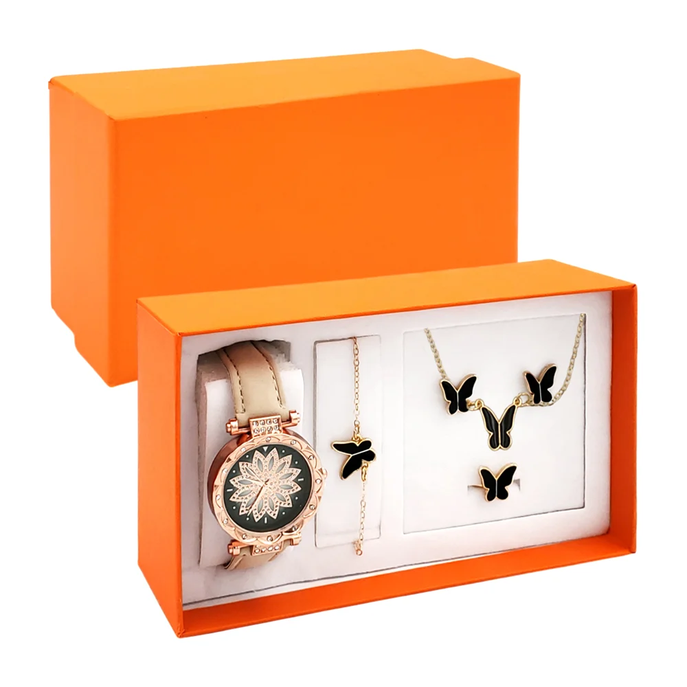 Kit de regalo para dama con pulsera, aretes, anillo, collar y reloj de mano, variedad de colores / lu4299