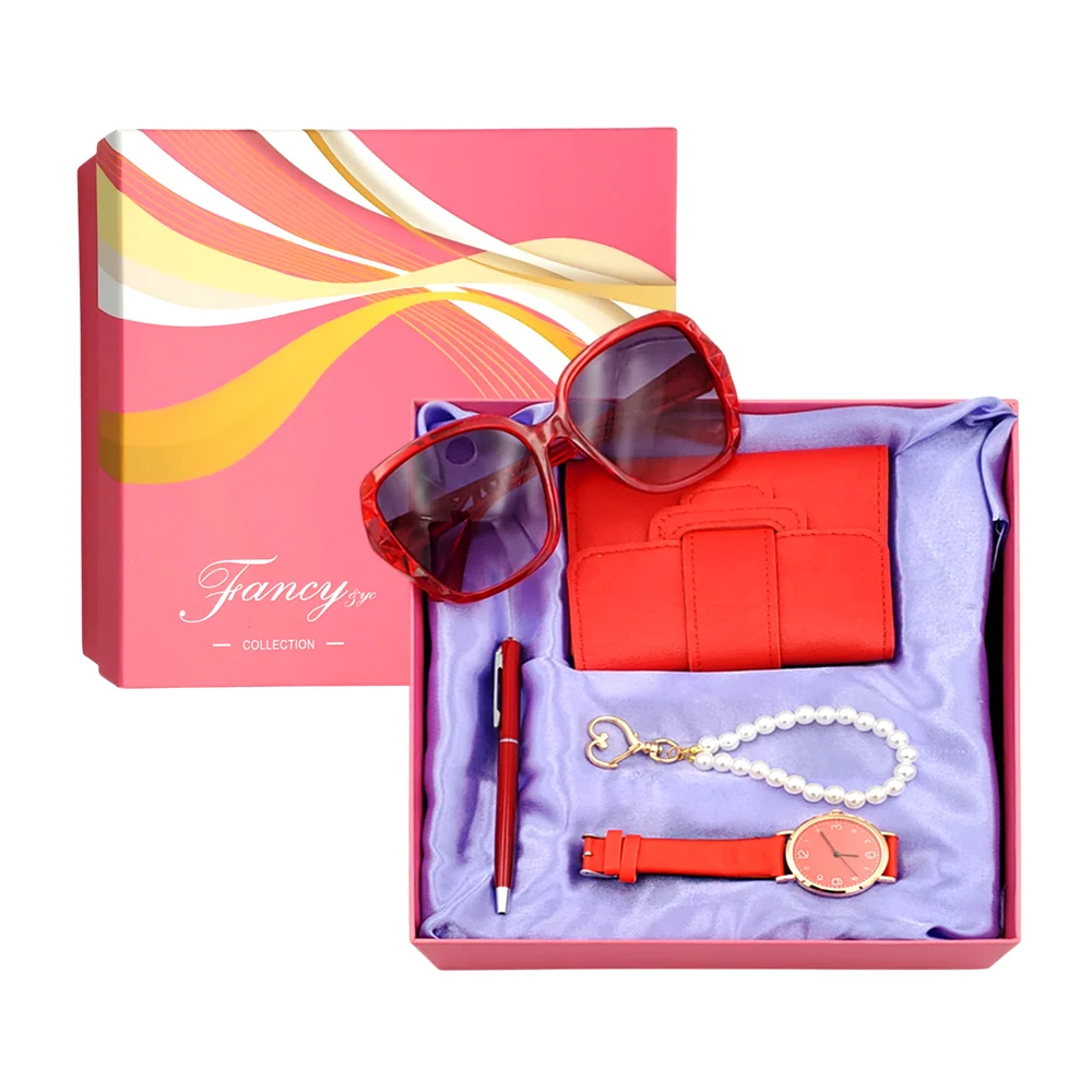 Kit de regalo para dama con pulsera, bolígrafo, cartera, reloj de mano y lentes de sol / fancy / lu4325