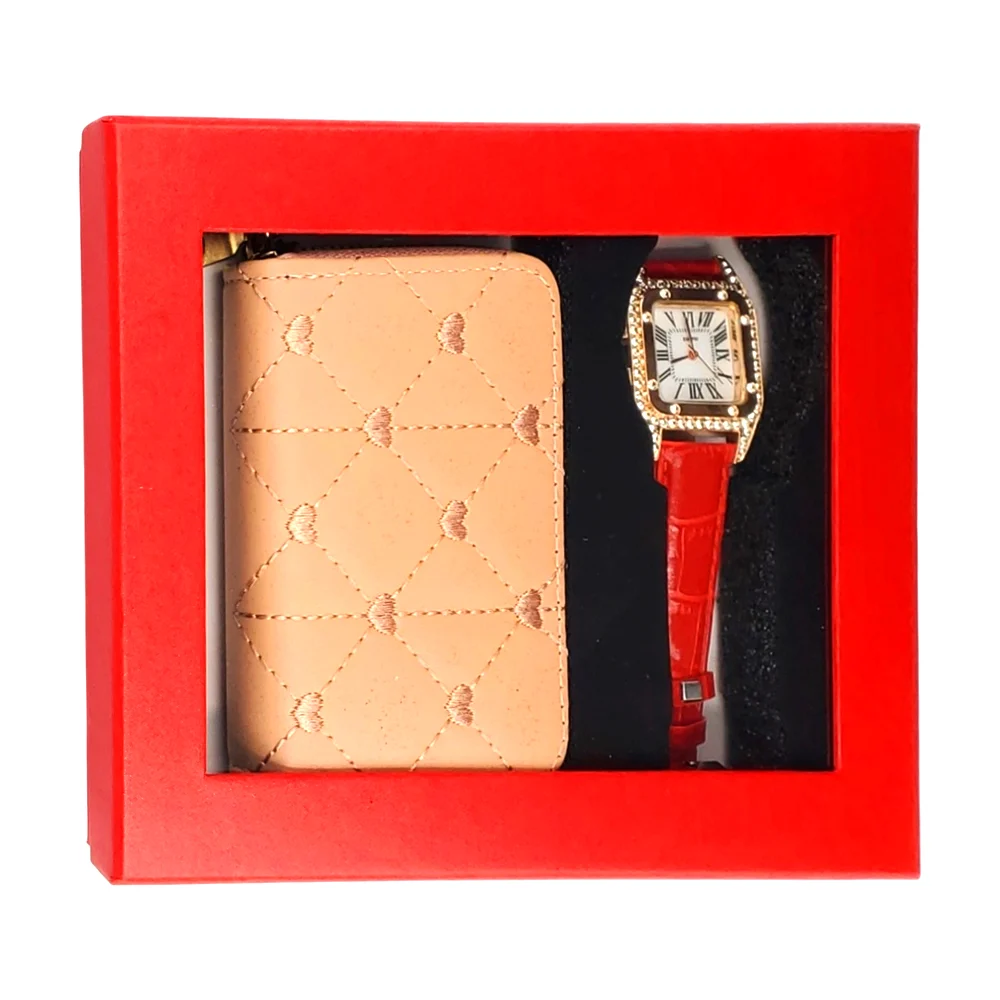 Kit de regalo para dama con reloj de muñeca y cartera - monedero, variedad de colores / lu4332