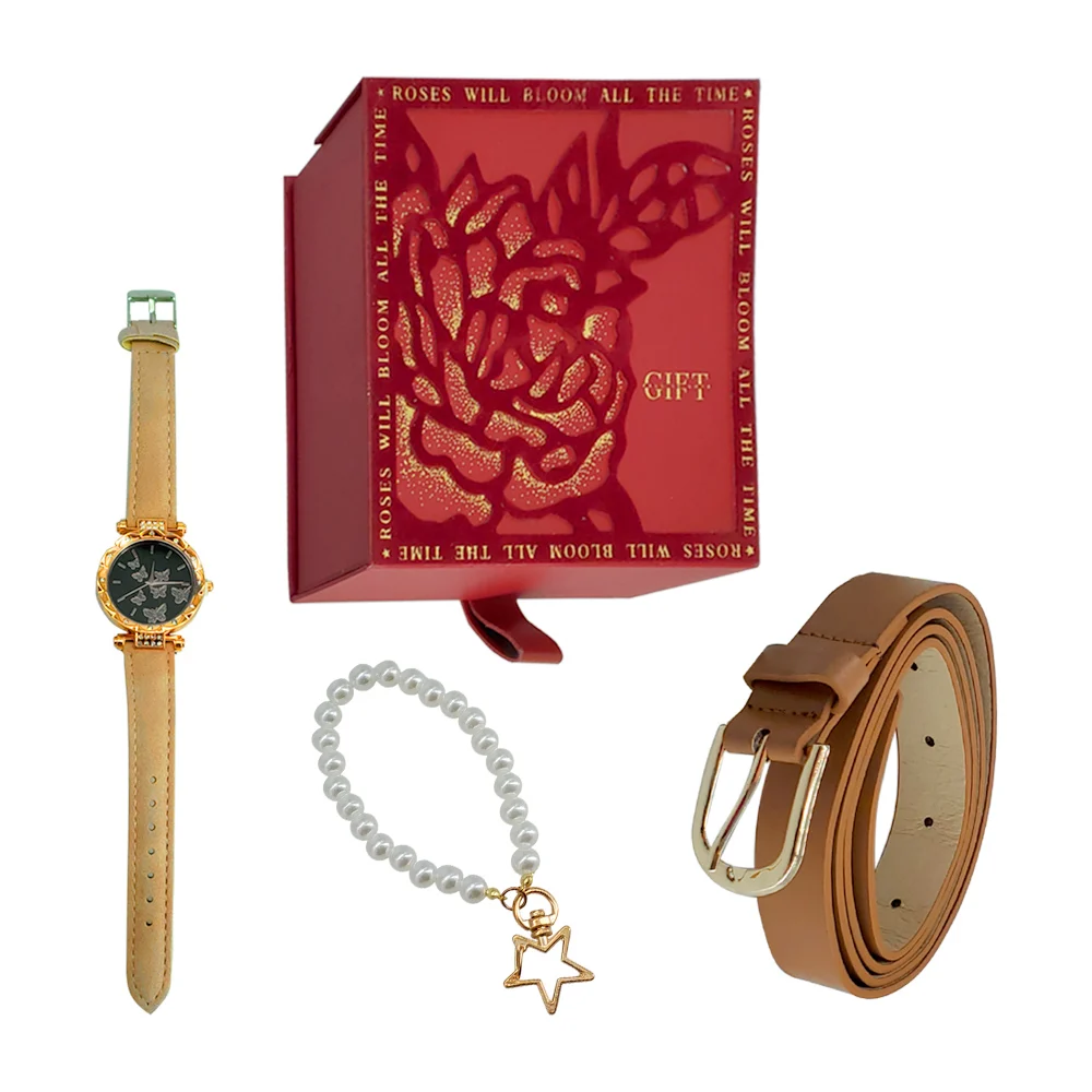 Kit de regalo para dama con cinturón, reloj de muñeca y pulsera de perlas / lu4333 / gift
