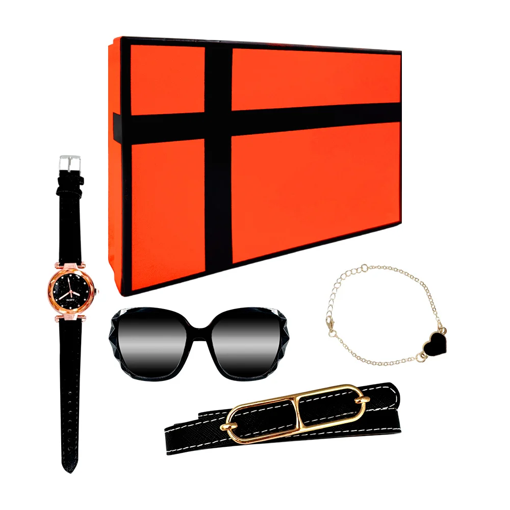 Kit de regalo para dama con pulsera, cinturón, reloj de mano y lentes de sol, variedad de colores / lu4338