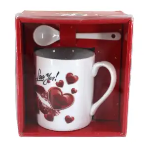 Taza de cerámica con diseño de corazones y besos + cuchara / i love y…