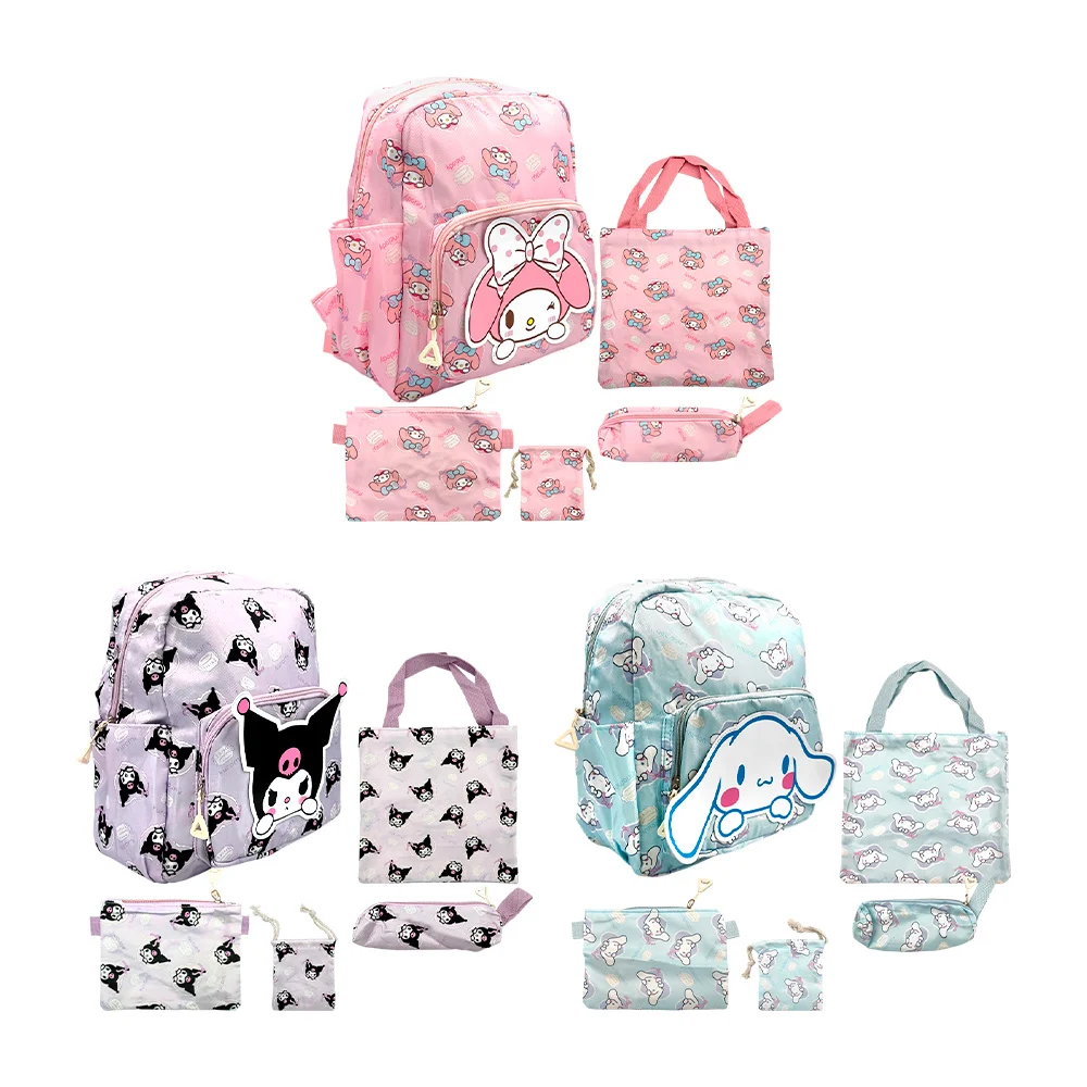 Mochila infantil con parche de personaje con 2 compartimentos, bolsa, lapicera + 2-4 mini bolsas con estampado de personajes de hello kitty sanrio, variedad de modelos y colores / lu5781