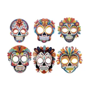 Paquete con 6 máscaras de papel en forma de calavera con temática del…