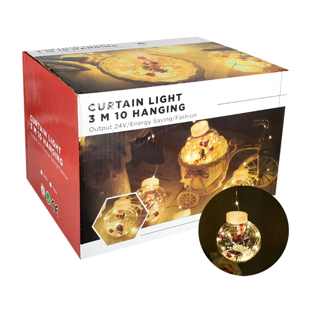 Guirnalda led con esferas de nieve transparentes con luces en tono multicolor y diseño navideño encapsulado, 3m-10pzas / curtain in light