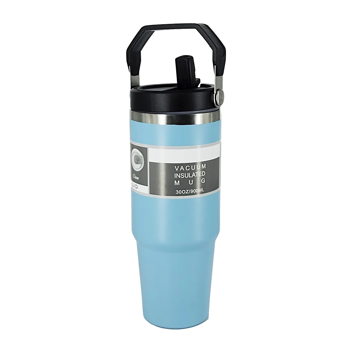 Termo de acero inoxidable en color mate con tapa antiderrames, popote, agarradera y capacidad para 890ml o 900ml – 30oz, variedad de colores / vacuum insulated mug / bz431