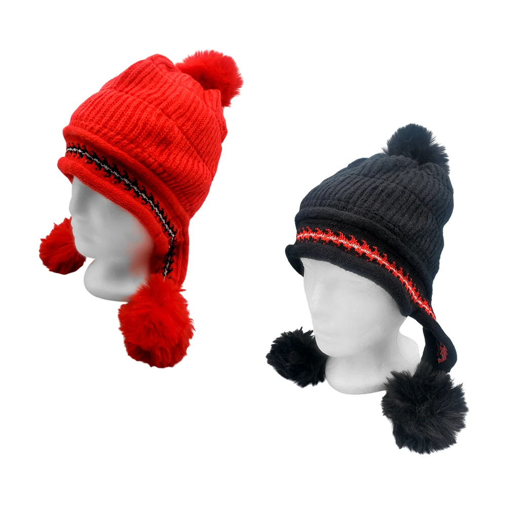 Gorro tipo tejido infantil con 3 pompones, variedad de colores / lu7159