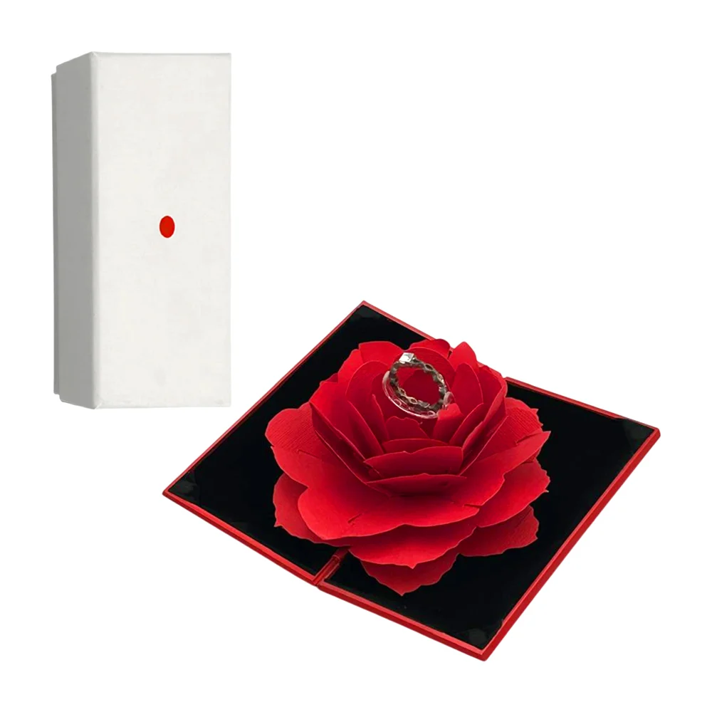 Estuche rectangular con rosa plegable y anillo, 12x7cm, variedad de colores