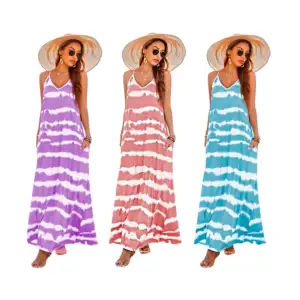Vestido largo de tirantes con corte v y estampado de rayas, variedad …